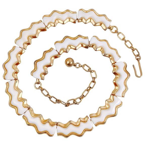 Vintage Signed Trifari Choker Necklace, Modern Zig Zag Chevron - Picture 1 of 11